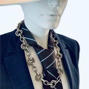 Vintage Givenchy Necktie 100% Silk and Vintage Gold Tone Heavy Chain